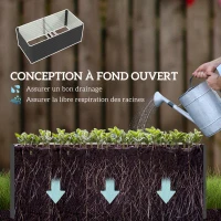Outsunny Jardinière surélevée galvanisée rectangulaire pour l'extérieur - fond ouvert - 160 x 80 x 60 cm, gris(m-6)