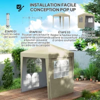 Outsunny Tonnelle barnum de jardin pop-up pliant réglable en hauteur protection UV 30+ 3 parois latérales beige(m-4)