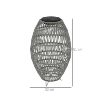 Outsunny Rattan Solar Lamp, Garden Solar Lantern with Auto On/Off Light, IP44 Waterproof, Decorative Outdoor Rattan Lamp for Porch, Pathway, Grey(m-3)