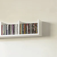 HOMCOM Wall Mount 84 CD / 56 DVD/Blu-ray/ Media Storage Rack 4 Cubes, Wooden Shelf Organiser Unit Bookcase Display, Set of 2, White(m-6)