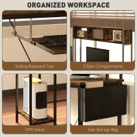 HOMCOM 160cm Reversible L Shaped Desk with Power Outlet, Industrial Corner Desk with Storage Shelves and Keyboard Tray, 240cm Long Computer Desk for 2 Person, Rustic Brown(m-6)