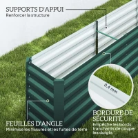 Outsunny Carré potager potager surélevé en acier galvanisé barres de soutien et plaques d'angle fond ouvert 240 x 40 x 45 cm vert(m-7)