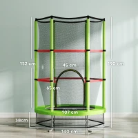 HOMCOM Trampoline pour enfant filet de sécurité porte zippée 6 poteaux rembourrés charge max. 45 kg Ø 1,40 x 1,90H m vert(m-3)