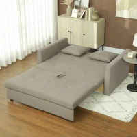HOMCOM 2 Seater Sofa Bed with Hidden Storage, Pull Out Convertible Bed Settee, Modern Snow Flannel Loveseat Sofa Sleeper with 2 Cushions for Living Room, Guest Room, Light Brown(m-7)