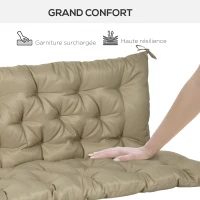 Outsunny Coussin matelas assise dossier pour banc de jardin balancelle canapé 3 places grand confort 150 x 98 x 8 cm kaki clair(m-4)