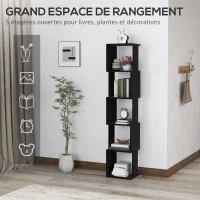 HOMCOM Bibliothèque étagère Design Moderne à 5 Niveaux – Rangement Pratique pour Maison ou Bureau, noir(m-5)