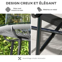 Outsunny Table basse ronde de jardin en résine aspect rotin métal et plateau verre trempé Ø 50 x 50 cm gris(m-5)