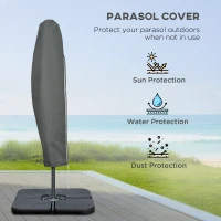 Outsunny 3m Overhanging Parasol, with Base, Weights and Cover - Light Grey(m-7)