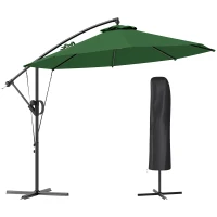 Outsunny 3(m) Garden Cantilever Parasol with Cover and Wind Protection Strap, Round Overhanging Umbrella with Crank Handle and Tilt, Banana Patio Umbrella for Outdoor Sun Shade, UPF50+, Green(m-1)