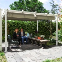 Outsunny Pergola jardin extérieur en aluminium 3 x 4 m avec toit rétractable, abri soleil UPF30+, pour terrasse, patio, blanc(m-7)