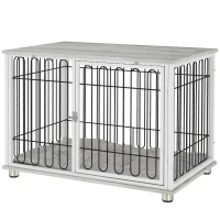 PawHut Cage pour chien caisse pour chien avec coussin pieds réglables pour chiens moyens jusqu'à 20 kg 90 x 58 x 62,5 cm gris(m-1)