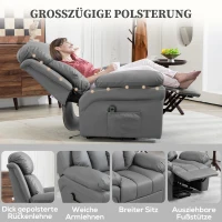 HOMCOM Relaxsessel mit Aufstehhilfe, Liegefunktion, Kunstleder, bis 130 kg, 96x93x105cm, Grau(m-7)