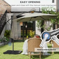 Outsunny 3m Overhanging Parasol, with Base, Weights and Cover - Light Grey(m-4)