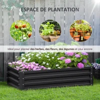 Outsunny Carré potager de jardin rectangulaire tôle d'acier ondulée 120 x 60 x 30,5 cm gris(m-6)