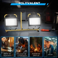 HOMCOM Projecteur de chantier sur trépieds 2 x 100W, 17000LM, double tête pivotante 360° support ajustable étanche IP65, jaune(m-7)