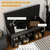 HOMCOM Meuble Chaussures Banc à Chaussures 2 Niveaux Rangement, Niche + Coffre intégré avec Coussin Noir(m-5)