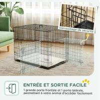 PawHut Cage pour chien cage de transport pour chien pliable avec 2 portes plateau amovible coussin lavable 76 x 53 x 60 cm noir(m-5)