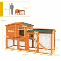 PawHut Kleintierstall, Kleintierkäfig, Outdoor-Kaninchenstall, Freilaufgehege, winterfest, Massivholz, 150 x 45 x 85 cm, Orange(m-3)