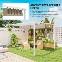 Outsunny Pergola jardin extérieur en aluminium 3 x 4 m avec toit rétractable, abri soleil UPF30+, pour terrasse, patio, blanc(m-4)