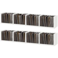 HOMCOM Wall Mount 84 CD / 56 DVD/Blu-ray/ Media Storage Rack 4 Cubes, Wooden Shelf Organiser Unit Bookcase Display, Set of 2, White(m-11)