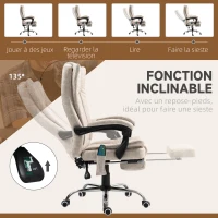 Vinsetto Fauteuil de bureau massant et chauffant avec hauteur réglable, dossier inclinable, repose-pied et télécommande, crème(m-9)