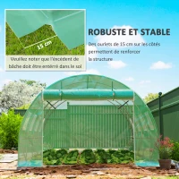 Outsunny Bâche de rechange serre tunnel 12 m² 4 x 3 x 2 m PE anti-UV imperméable 8 fenêtres + porte enroulable zippée vert(m-5)
