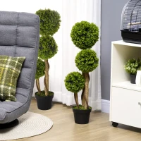 HOMCOM Set of 2 Decorative Artificial Tree Boxwood Ball Topiary Tree in Pot, Fake Plant for Home Indoor Outdoor Decor, 90 cm, Light Green(m-2)