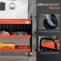 DURHAND Chariot d'atelier servante atelier à 3 niveaux avec étagères, planches suspendues, charge jusqu'à 100 kg, rouge(m-5)