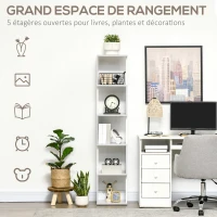 HOMCOM Bibliothèque étagère Design Moderne à 5 Niveaux – Rangement Pratique pour Maison ou Bureau, blanc et gris(m-5)