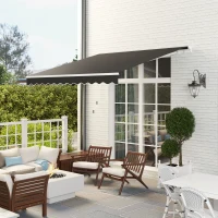 Outsunny 3 x 2.5m Garden Patio Manual Awning, Retractable Canopy Sun Shade Shelter with Fittings and Crank Handle, Black(m-9)