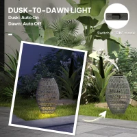 Outsunny Rattan Solar Lamp, Garden Solar Lantern with Auto On/Off Light, IP44 Waterproof, Decorative Outdoor Rattan Lamp for Porch, Pathway, Grey(m-5)