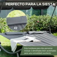 Outsunny Tumbona Doble con Toldo Ajustable Tumbona de Jardín para 2 Personas con Cojines y 2 Ruedas 200x175x134 cm Gris(m-5)