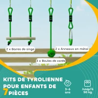 AIYAPLAY Parcours d'obstacles Ninja pour enfants 10 M kit de tyrolienne complet 7 pièces charge 50 kg, installation facile, vert(m-4)