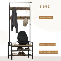 HOMCOM Porte-manteau, meuble d'entrée style industriel avec crochets amovibles, tringle à vêtements, étagère à chaussures(m-4)