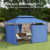 Outsunny Tonnelle de jardin 3 x 4 m tente de réception avec 6 rideaux amovibles à double toit pour patio, festival, bleu foncé(m-6)
