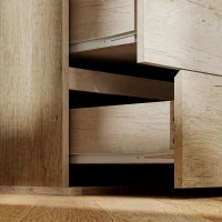 HOMCOM Commode 5 tiroirs meuble de rangement sans poignées design minimaliste 60 x 38 x 100 cm bois naturel(m-10)