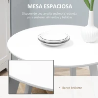 HOMCOM Mesa de Comedor Moderna para 2 Personas Mesa Redonda con Patas de Metal para Cocina Salón Ø72x75 cm Blanco Brillo(m-6)
