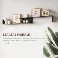 HOMCOM Ensemble meuble TV avec banc et étagère murale style contemporain 153,6L cm - noir(m-6)