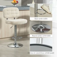 HOMCOM Lot de 2 tabourets de bar avec dossier, hauteur réglable et repose-pieds, cadre en acier, charge 120 Kg, beige(m-8)