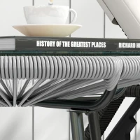 Outsunny Table basse ronde de jardin en résine aspect rotin métal et plateau verre trempé Ø 50 x 50 cm gris(m-8)