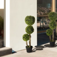 HOMCOM Set of 2 Decorative Artificial Tree Boxwood Ball Topiary Tree in Pot, Fake Plant for Home Indoor Outdoor Decor, 90 cm, Light Green(m-10)