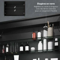 HOMCOM Armoire de toilette avec miroir, éclairage LED, 60 x 80 cm fonction anti-buée, variateur de lumière, 3 couleurs, noir(m-7)
