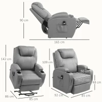 HOMCOM Elektrischer Relaxsessel mit Aufstehhilfe, Getränkehalter, 4 Taschen, 84x92x109 cm, Hellgrau(m-3)