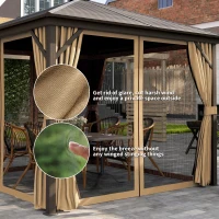 Outsunny 3 x 3(m) Metal Hardtop Gazebo, with Curtains and Accessories - Brown(m-5)