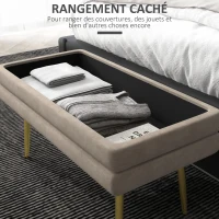 HOMCOM Banc banquette coffre de rangement 2 en 1 assise aspect velours et pieds acier - 79,5L x 37,5P x 43H cm beige et doré(m-5)