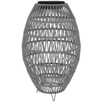 Outsunny Rattan Solar Lamp, Garden Solar Lantern with Auto On/Off Light, IP44 Waterproof, Decorative Outdoor Rattan Lamp for Porch, Pathway, Grey(m-11)