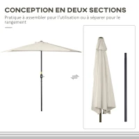 Outsunny Demi parasol parasol de balcon 5 entretoises métal cheminée incluse 2,93 x 1,5 x 2,49 m polyester haute densité crème(m-6)