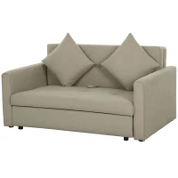 HOMCOM 2 Seater Sofa Bed with Hidden Storage, Pull Out Convertible Bed Settee, Modern Snow Flannel Loveseat Sofa Sleeper with 2 Cushions for Living Room, Guest Room, Light Brown(m-11)