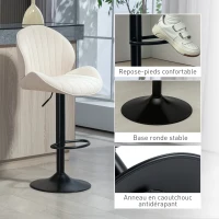 HOMCOM Lot de 2 tabourets de bar forme de coquillage, dossier, hauteur réglable et repose-pieds, cadre en acier, beige(m-8)