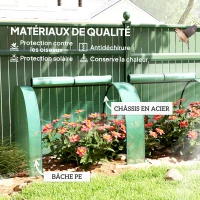 Outsunny Mini serre de jardin serre à tomates 4 x 1 x 0,80 m acier PE anti-UV 4 portes avec zip enroulables vert(m-4)
